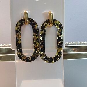 Chic oval  Black and Gold flecked Earrings.
